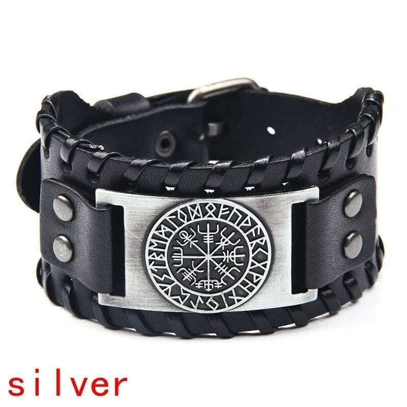 KIMLUD, New Retro Wide Leather Pirate Compass Bracelet Men's Bracelet Celtic Viking Jewelry Compass Bracelet Accessories Party Gifts, KIMLUD Womens Clothes