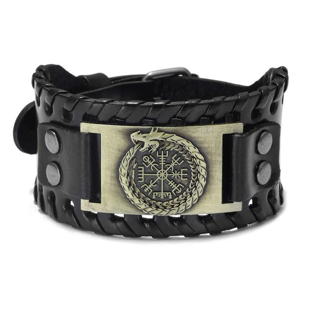 KIMLUD, New Retro Wide Leather Pirate Compass Bracelet Men's Bracelet Celtic Viking Jewelry Compass Bracelet Accessories Party Gifts, B 1 / China, KIMLUD APPAREL - Womens Clothes