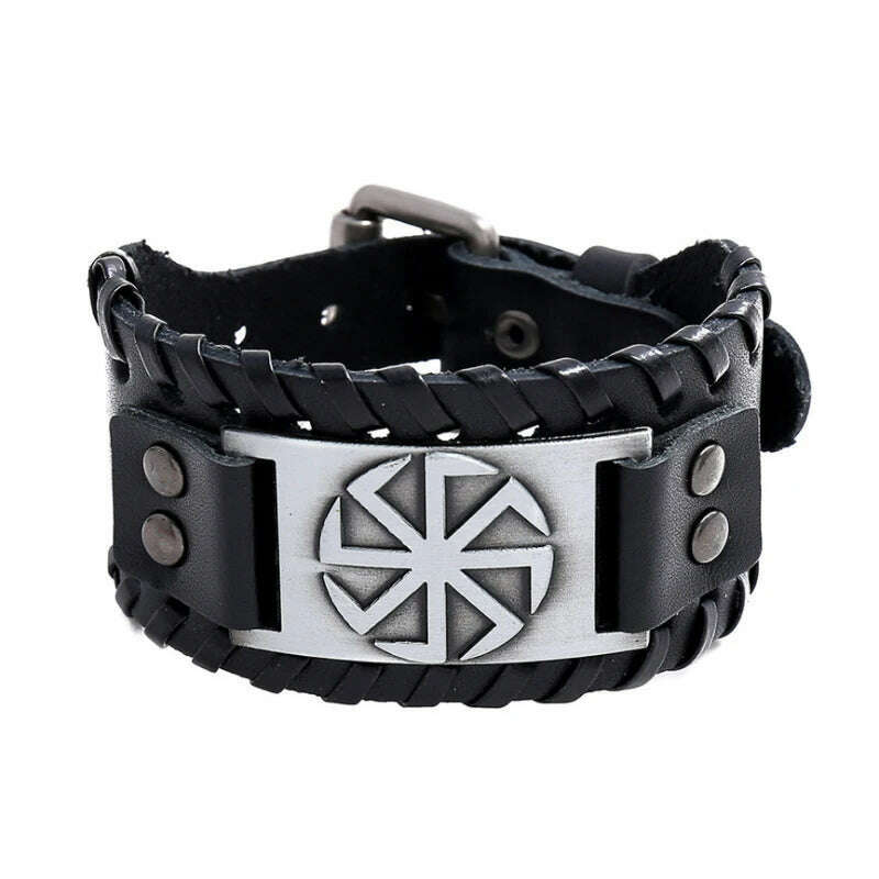 KIMLUD, New Retro Wide Leather Pirate Compass Bracelet Men's Bracelet Celtic Viking Jewelry Compass Bracelet Accessories Party Gifts, C 9 / China, KIMLUD APPAREL - Womens Clothes