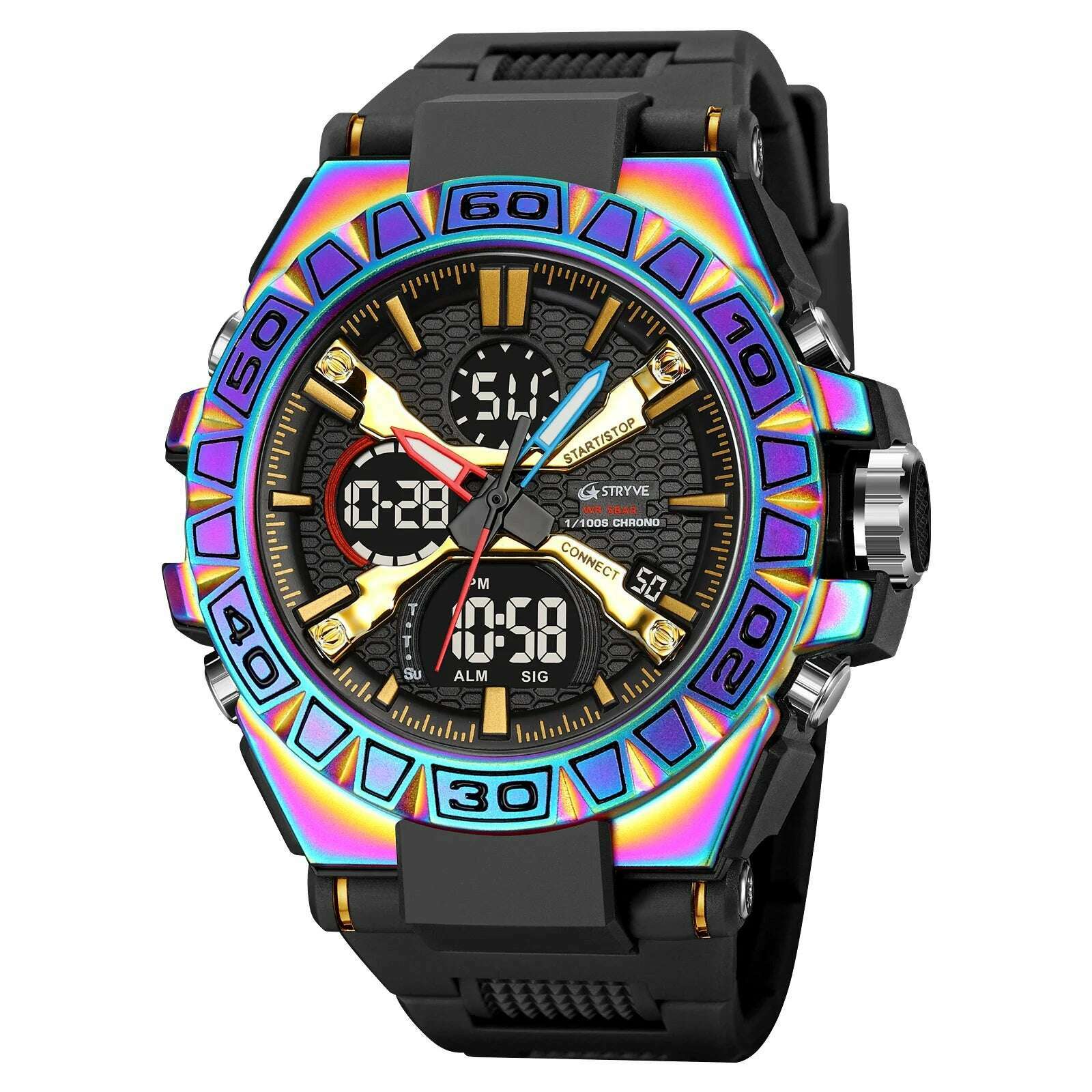 KIMLUD, New STRYVE Watch for Men's High Quality Digital-Analog Dual Movement 5ATM Waterproof Watches Fashion Sports Men's Watch 8025, colorful black, KIMLUD APPAREL - Womens Clothes