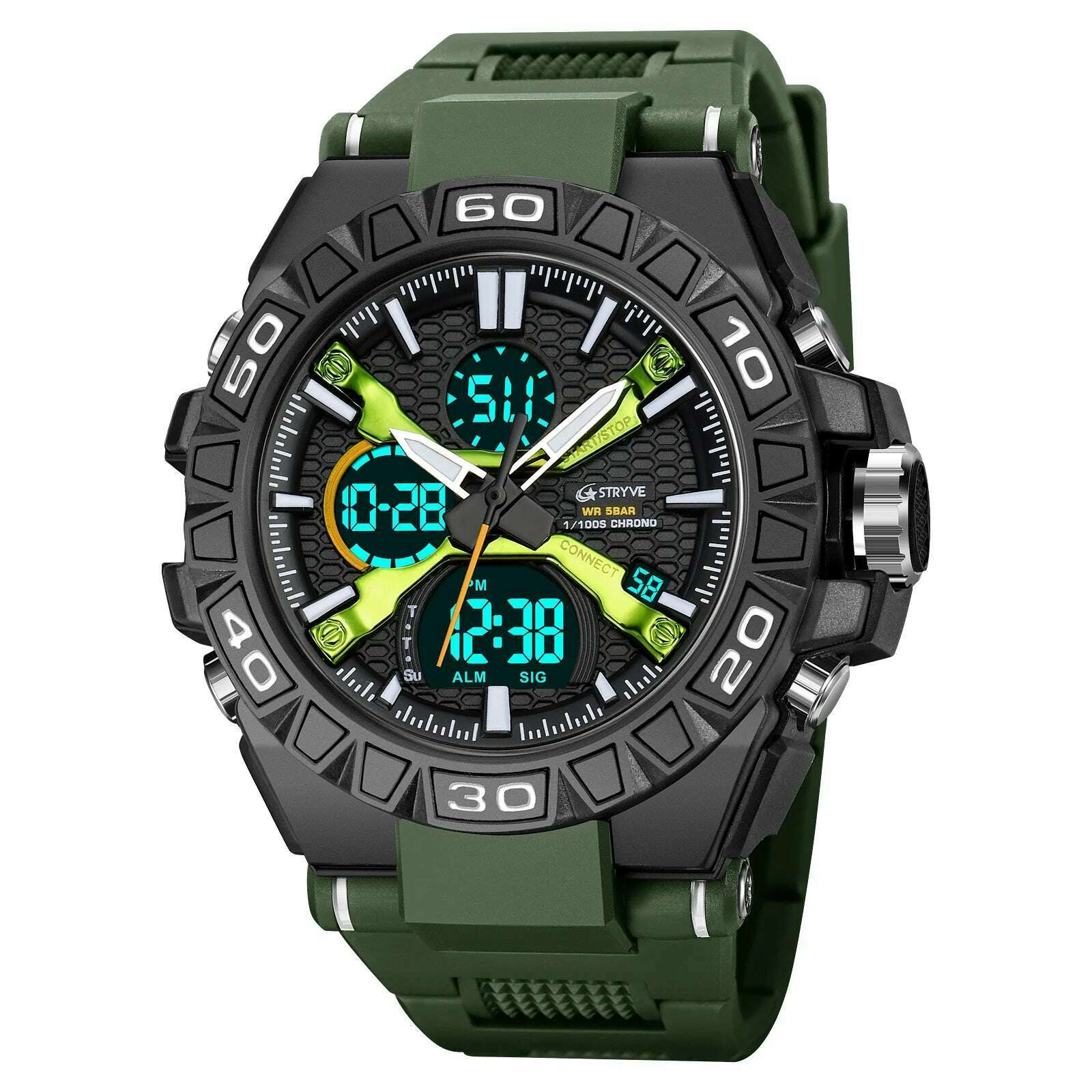 KIMLUD, New STRYVE Watch for Men's High Quality Digital-Analog Dual Movement 5ATM Waterproof Watches Fashion Sports Men's Watch 8025, green, KIMLUD APPAREL - Womens Clothes