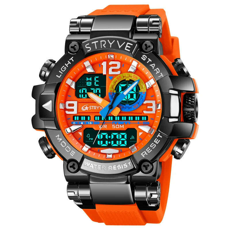 KIMLUD, New STRYVE Watch for Men's High Quality Digital-Analog Dual Movement 5ATM Waterproof Watches Fashion Sports Men's Watch 8025, Orange, KIMLUD APPAREL - Womens Clothes