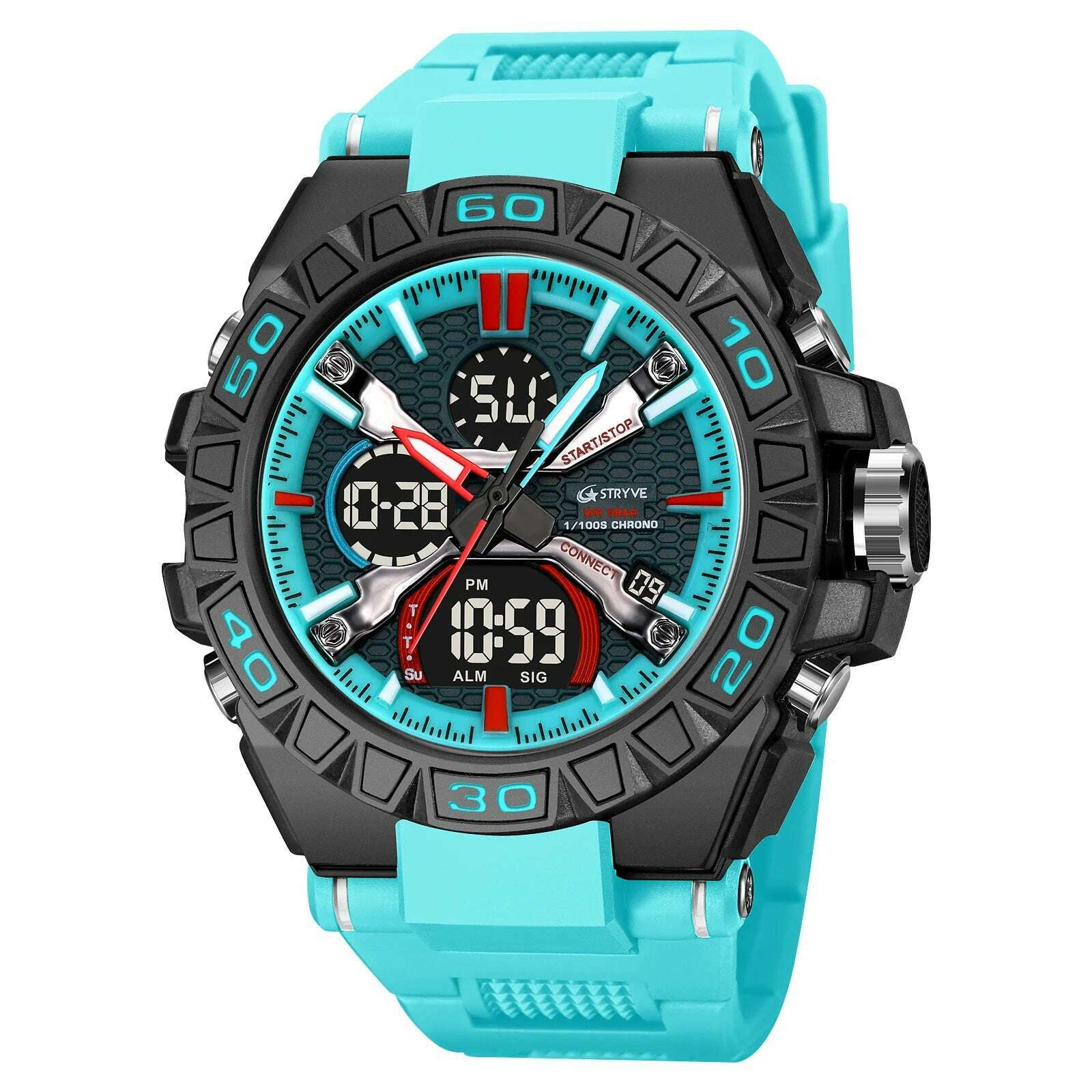 KIMLUD, New STRYVE Watch for Men's High Quality Digital-Analog Dual Movement 5ATM Waterproof Watches Fashion Sports Men's Watch 8025, lake blue, KIMLUD APPAREL - Womens Clothes