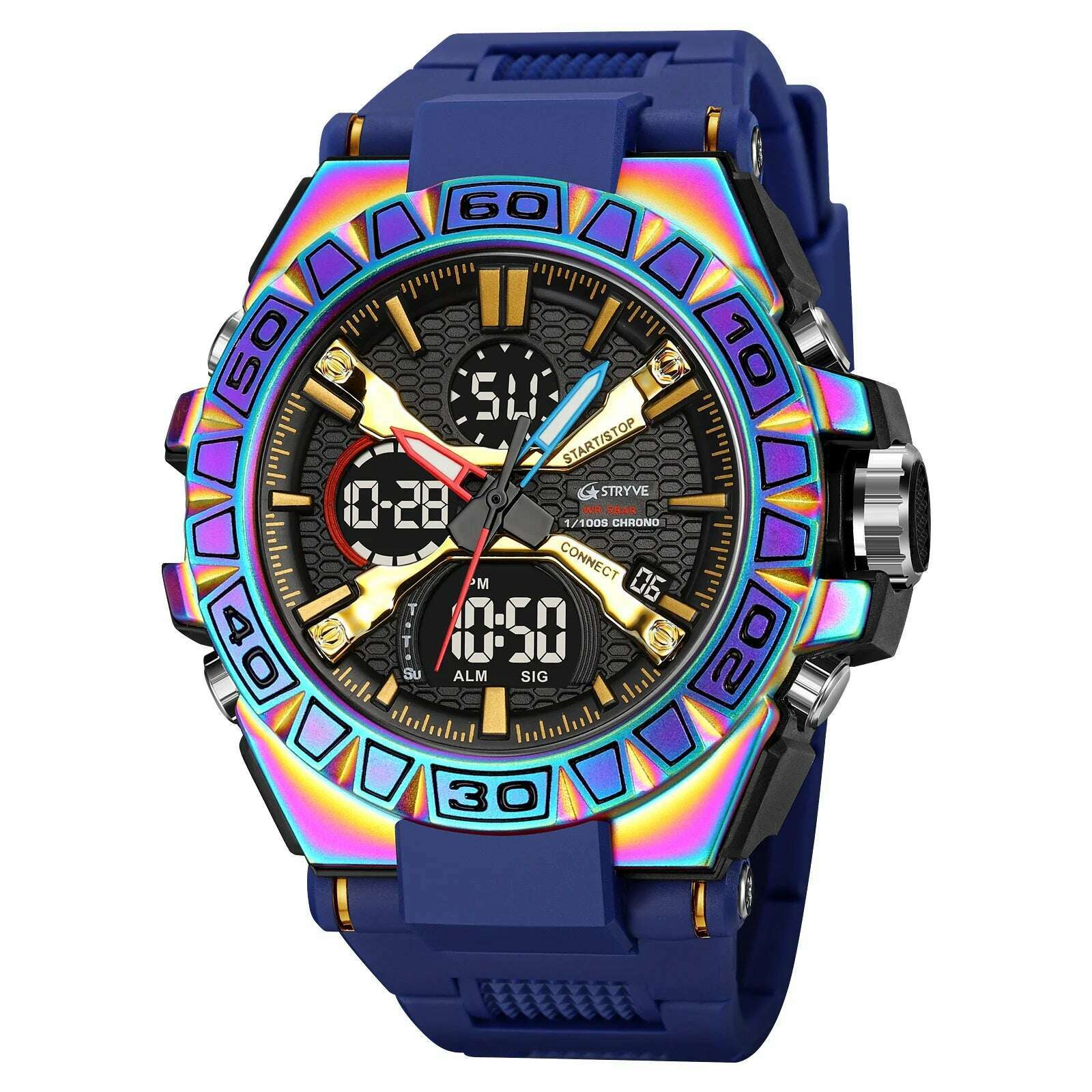 KIMLUD, New STRYVE Watch for Men's High Quality Digital-Analog Dual Movement 5ATM Waterproof Watches Fashion Sports Men's Watch 8025, colorful blue, KIMLUD APPAREL - Womens Clothes