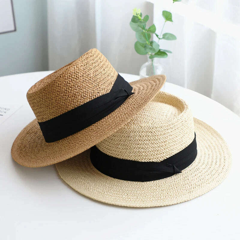 NEW Summer Hat for Women Men Panama Straw Hats Travel Beach Sun Hat Wide Brim Fedora Jazz Hat UV Protection Summer Holiday Hats - KIMLUD