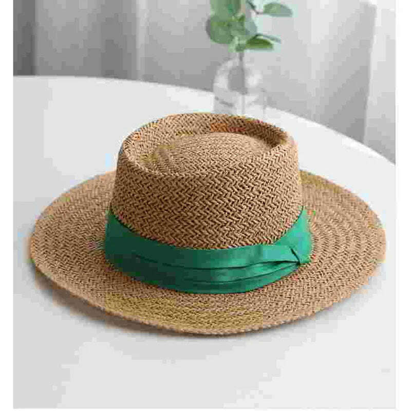 KIMLUD, NEW Summer Hat for Women Men Panama Straw Hats Travel Beach Sun Hat Wide Brim Fedora Jazz Hat UV Protection Summer Holiday Hats, Brown and Green / 55-60CM, KIMLUD APPAREL - Womens Clothes