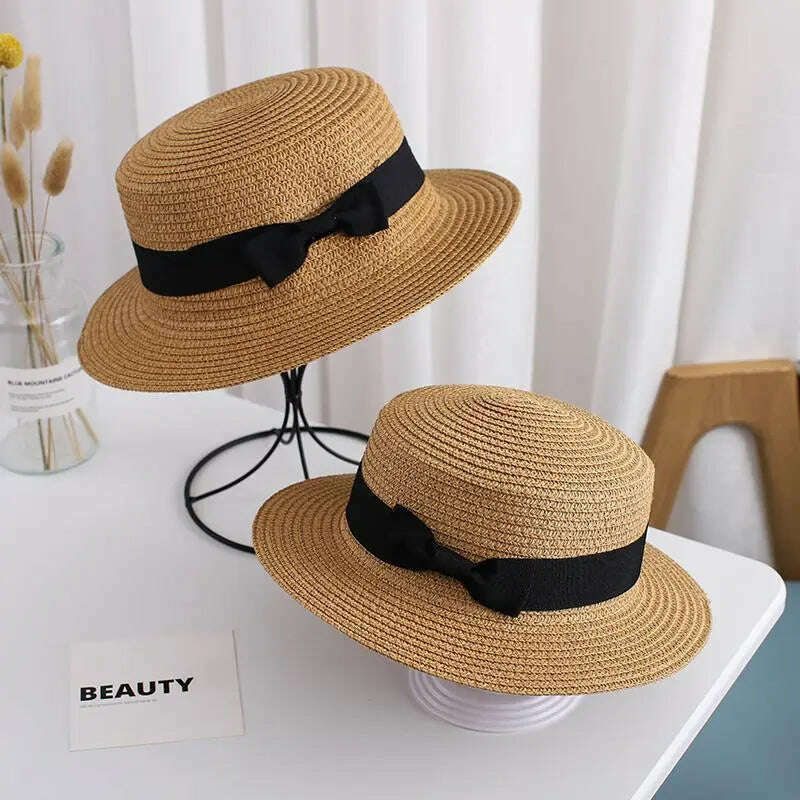 KIMLUD, New Summer Parent-Child Bucket Cap Women Sun Visor Bowknot Straw Hat Girls Outdoor Beach Travel Sunshade Wide Cap, KIMLUD Womens Clothes