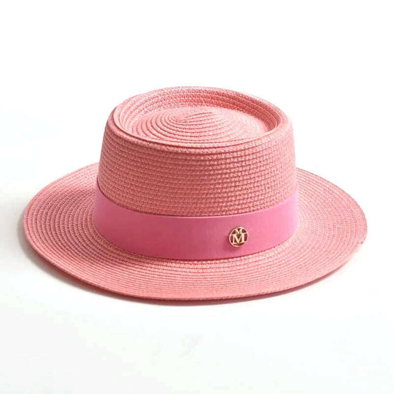 KIMLUD, New Summer Straw Sun Hats for Women Ladies Fashion Flat Brim Ribbon Beach Hat Travel Dress Cap chapeau femme, Purple / 56-58CM, KIMLUD APPAREL - Womens Clothes