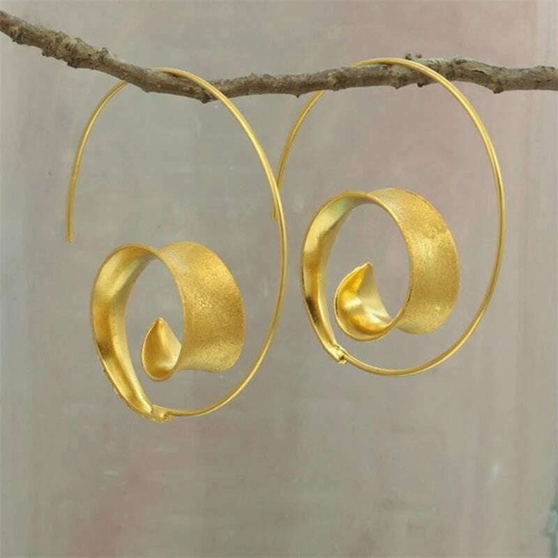 KIMLUD, New Trendy Personality Round Spiral Leaf Earrings, Women Exaggerated Design Earrings Earrings, Fine Jewelry, KIMLUD Womens Clothes