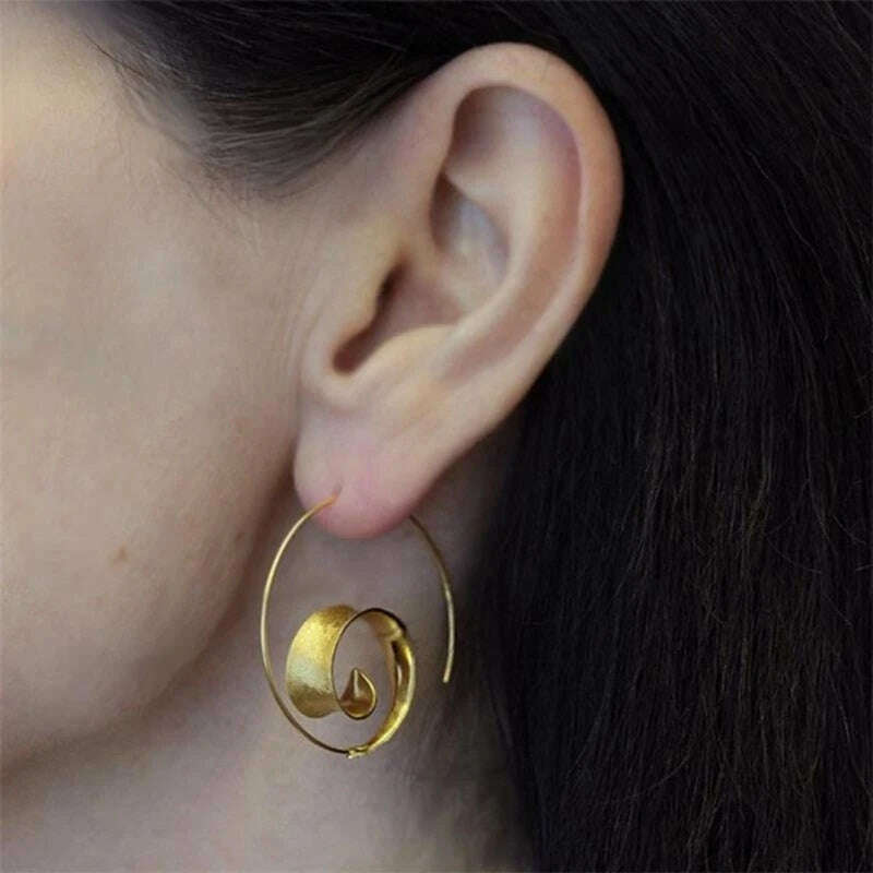 KIMLUD, New Trendy Personality Round Spiral Leaf Earrings, Women Exaggerated Design Earrings Earrings, Fine Jewelry, KIMLUD Womens Clothes