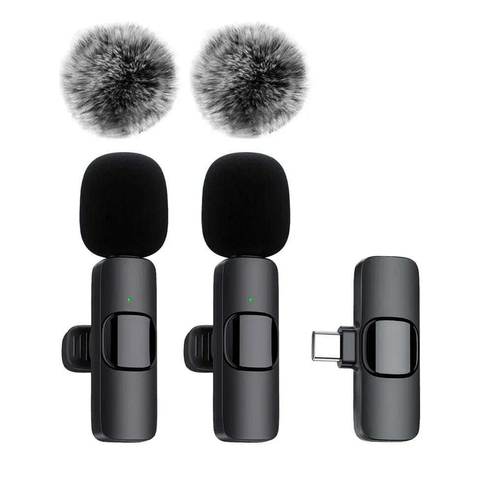 KIMLUD, NEW Wireless Lavalier Microphone Audio Video Recording Mini Mic For iPhone Android Laptop Live Gaming Mobile Phone Microphone, 2in1 For Type-C, KIMLUD APPAREL - Womens Clothes