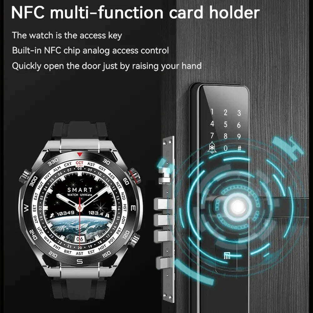 KIMLUD, NFC Smart Watch Men Full Touch Screen Bluetooth Call GPS Track Compass IP68 Heart Rate ECG 1.5 Inch Smartwatch For Apple Samsung, KIMLUD Womens Clothes