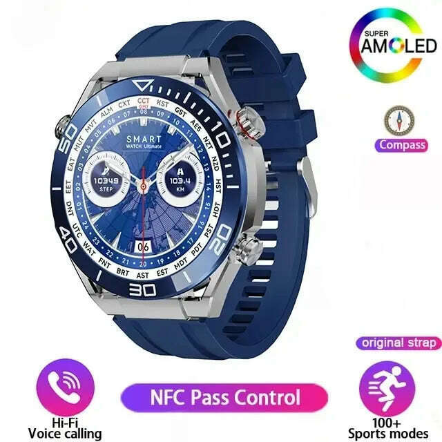 KIMLUD, NFC Smart Watch Men Full Touch Screen Bluetooth Call GPS Track Compass IP68 Heart Rate ECG 1.5 Inch Smartwatch For Apple Samsung, Blue, KIMLUD APPAREL - Womens Clothes