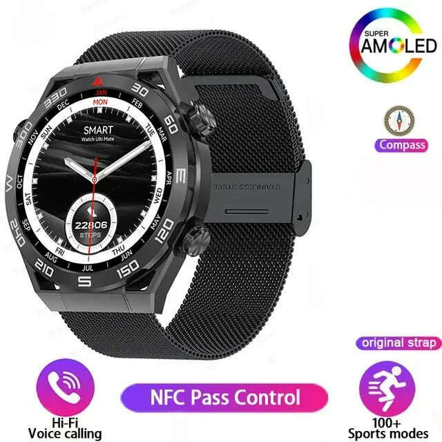 KIMLUD, NFC Smart Watch Men Full Touch Screen Bluetooth Call GPS Track Compass IP68 Heart Rate ECG 1.5 Inch Smartwatch For Apple Samsung, KIMLUD Womens Clothes