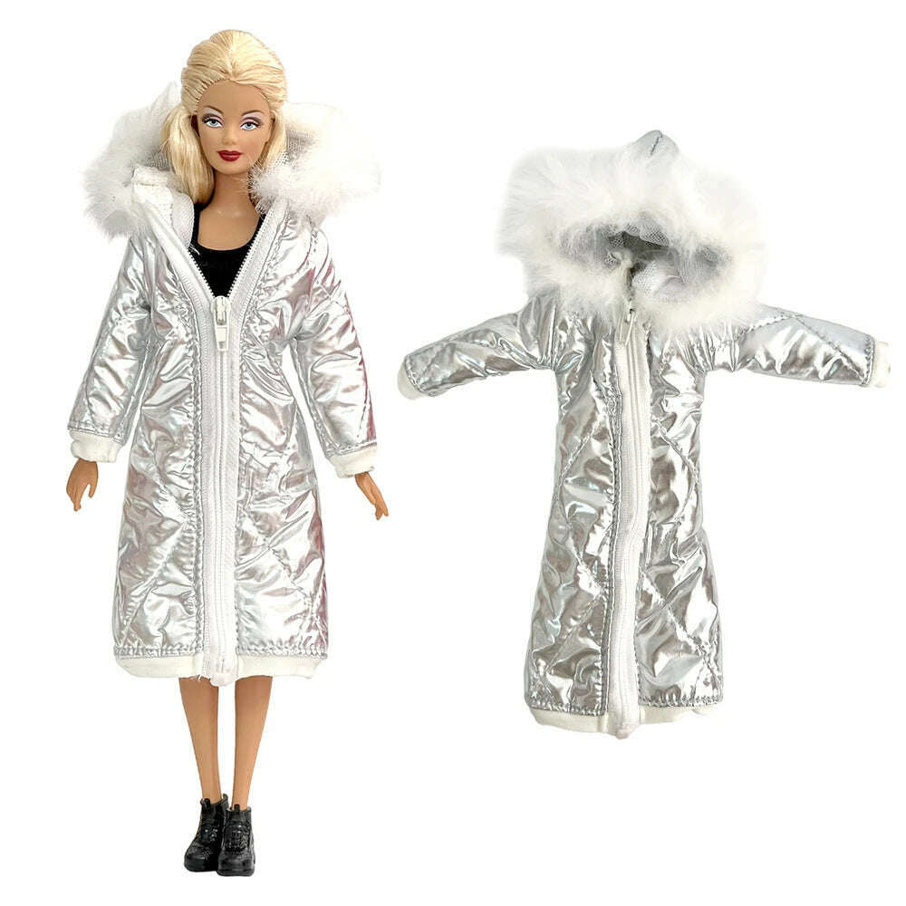 KIMLUD, NK 1 Pcs Fashion Coat for Barbie Doll Cotton Jacket Winter Dress Long Clothes Fur Coat For 1/6 BJD Doll Accessories Toy JJ, KIMLUD Womens Clothes