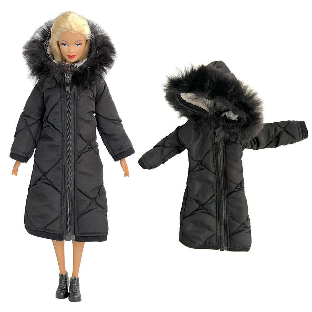 KIMLUD, NK 1 Pcs Fashion Coat for Barbie Doll Cotton Jacket Winter Dress Long Clothes Fur Coat For 1/6 BJD Doll Accessories Toy JJ, R Not Include Doll, KIMLUD APPAREL - Womens Clothes