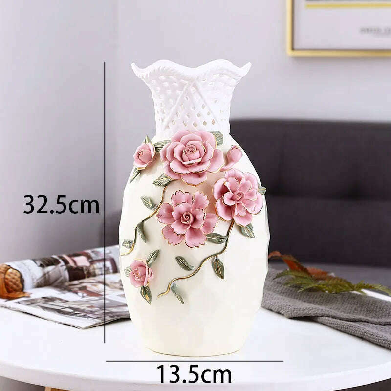 KIMLUD, Nordic Ceramic Vases Relief Craft Office Plant Pots Rose Flower Decorative Meeting Room Dried Flowers Organizer Home Decoration, D, KIMLUD Womens Clothes