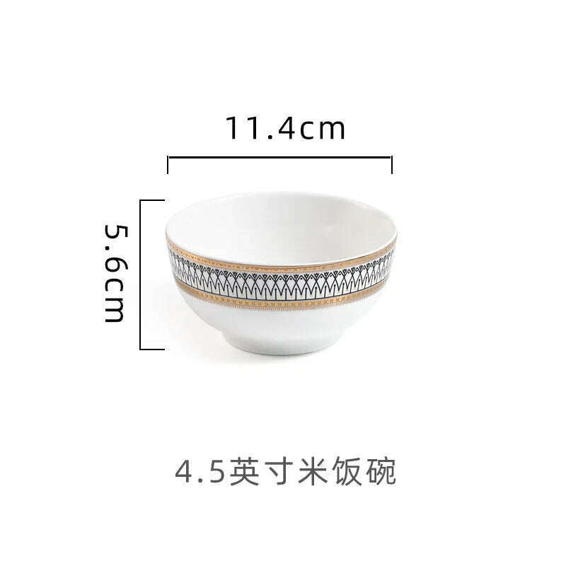 KIMLUD, Nordic Gold Edge Ceramic Tableware Dishes Plates Household Dishes Rice Bowls Soup Bowls Mugs Service Plate Dining Table Set, 4.5 inch-rice bowl, KIMLUD APPAREL - Womens Clothes