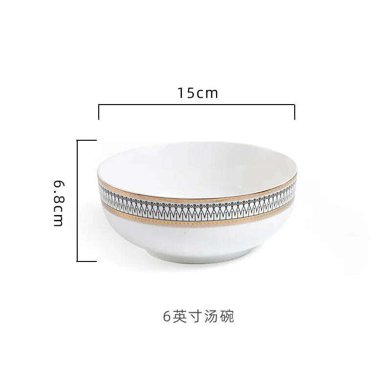 KIMLUD, Nordic Gold Edge Ceramic Tableware Dishes Plates Household Dishes Rice Bowls Soup Bowls Mugs Service Plate Dining Table Set, 6 inch-noodle bowl, KIMLUD APPAREL - Womens Clothes