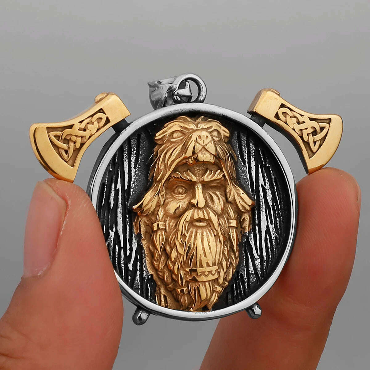 KIMLUD, Nordic Viking Warrior Double Axe Gold Stainless Steel Pendant Men&#39;s Fashion Hip Hop Pendant Necklace Locomotive Men&#39;s Jewelry, KIMLUD Womens Clothes