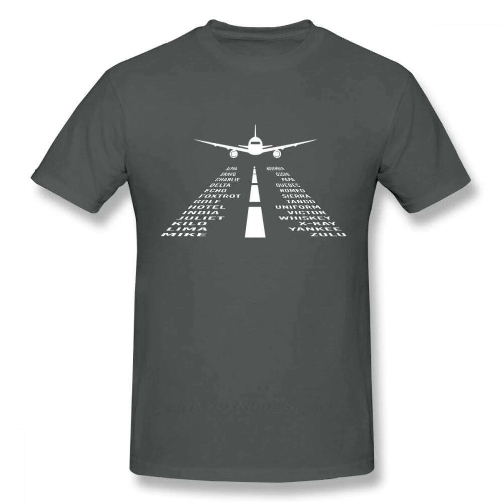 KIMLUD, Novelty Airplane Phonetic Alphabet Pilot Tshirts Men Fashionable Streetwear T Shirt Organic Cotton Camiseta, Dark Grey / XL, KIMLUD APPAREL - Womens Clothes