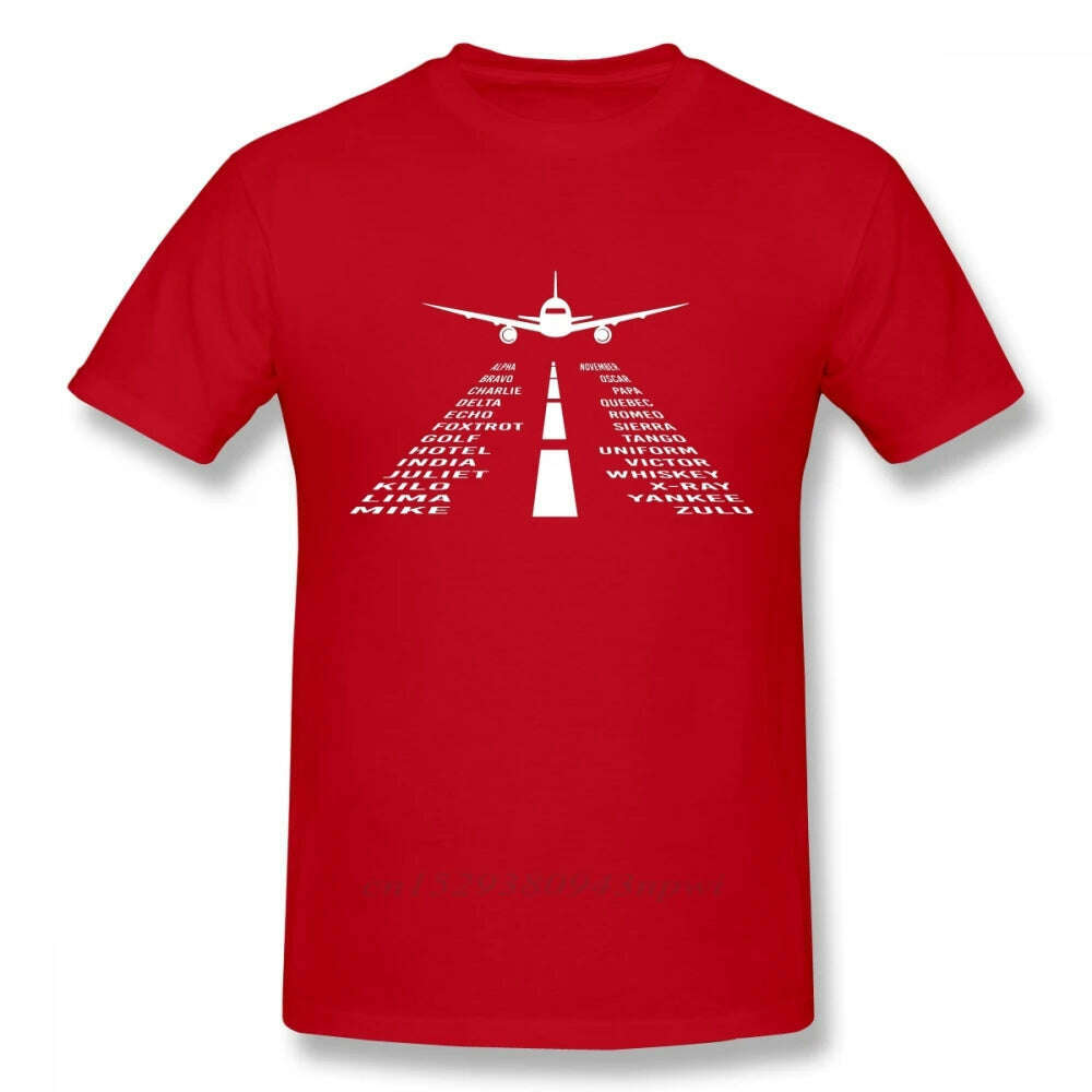 KIMLUD, Novelty Airplane Phonetic Alphabet Pilot Tshirts Men Fashionable Streetwear T Shirt Organic Cotton Camiseta, Red / XXL, KIMLUD APPAREL - Womens Clothes