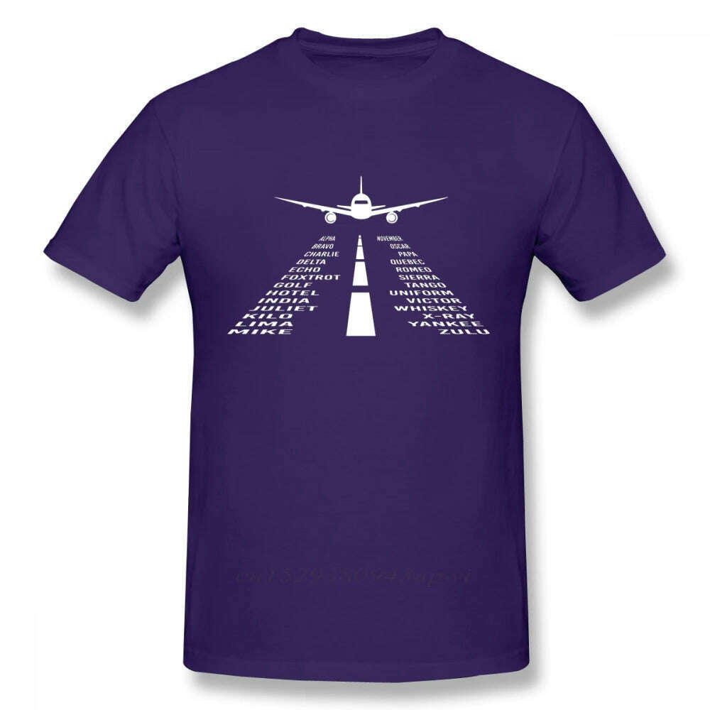 KIMLUD, Novelty Airplane Phonetic Alphabet Pilot Tshirts Men Fashionable Streetwear T Shirt Organic Cotton Camiseta, PURPLE / XXXL, KIMLUD APPAREL - Womens Clothes