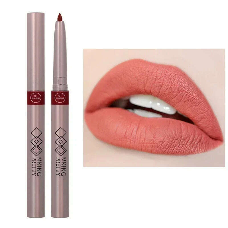 KIMLUD, Nude Brown Lipliner Pen Waterproof Sexy Red Matte Contour Tint Lipstick Lasting Non-stick Cup Lipliner Pen Lips Makeup Cosmetic, C01, KIMLUD APPAREL - Womens Clothes