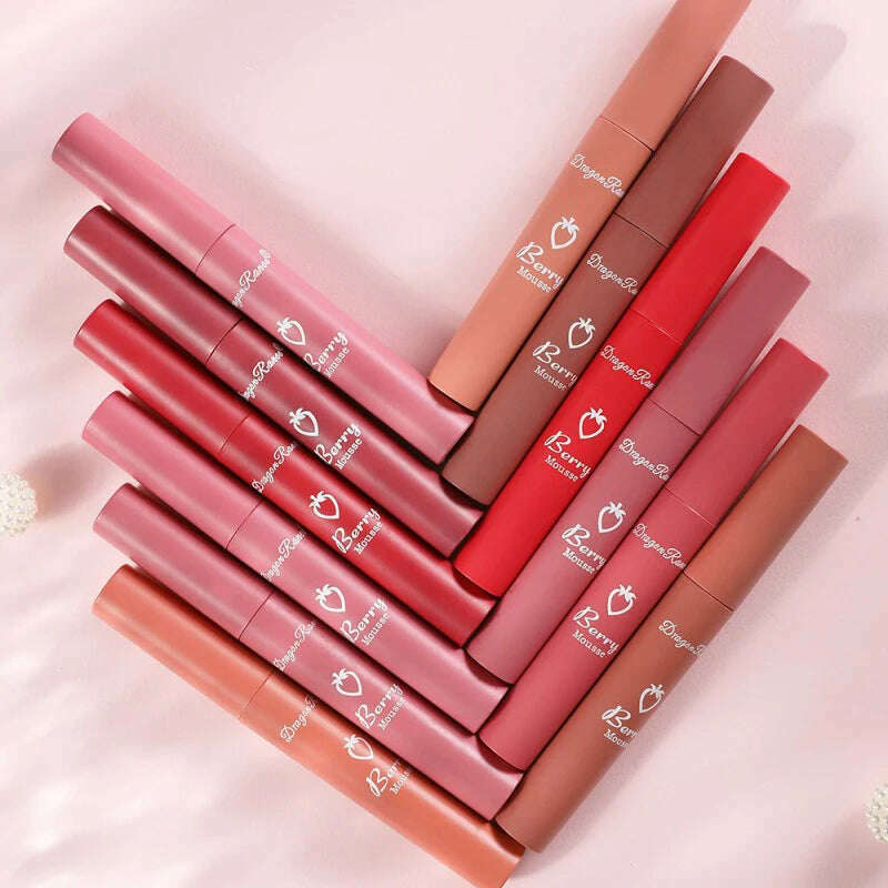 KIMLUD, Nude Matte Lip Gloss 12 Colors Long-lasting Velvet Lipstick Waterproof Non-fade Non-stick Cup Lipsticks Women Makeup Cosmetic, KIMLUD Womens Clothes