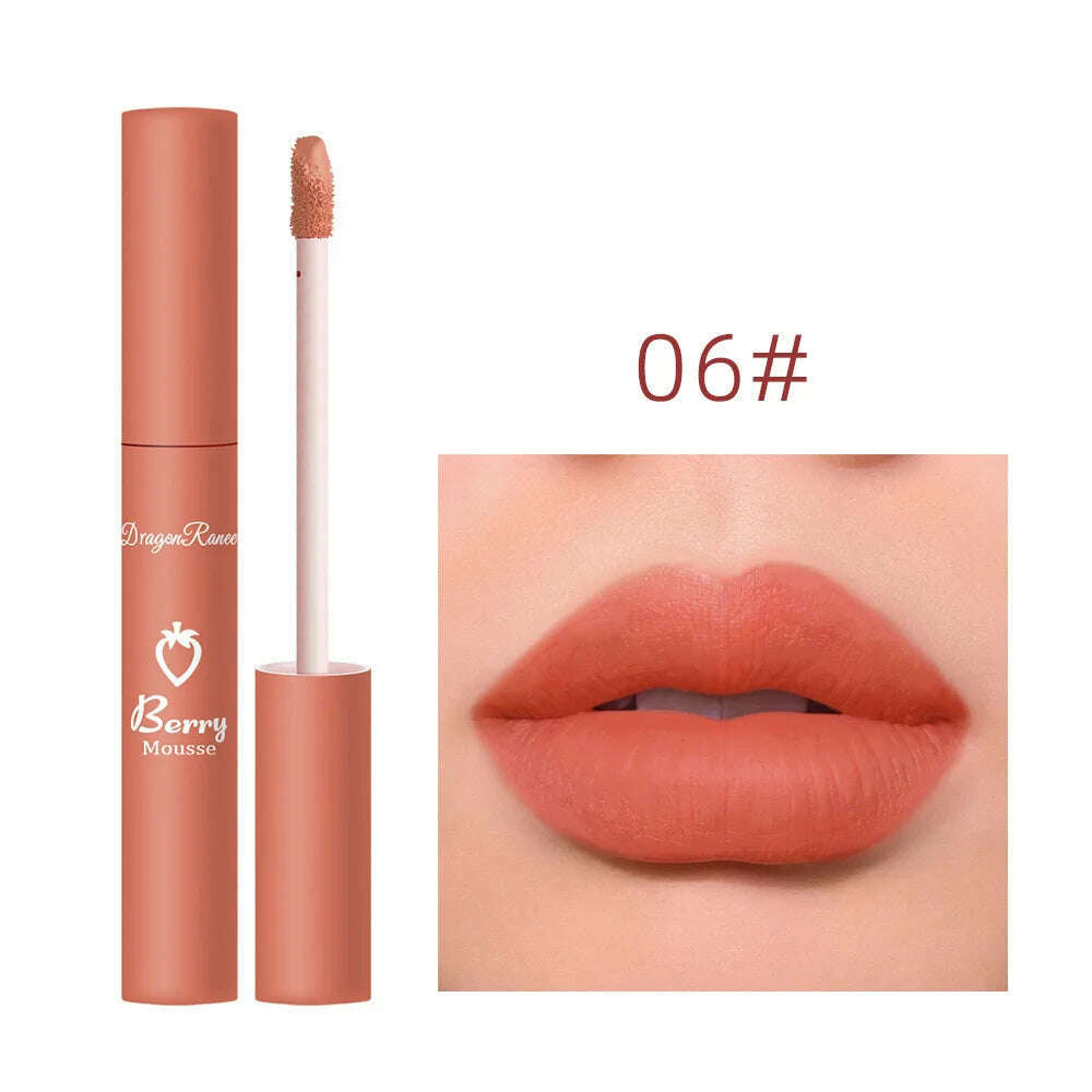 KIMLUD, Nude Matte Lip Gloss 12 Colors Long-lasting Velvet Lipstick Waterproof Non-fade Non-stick Cup Lipsticks Women Makeup Cosmetic, 06, KIMLUD APPAREL - Womens Clothes