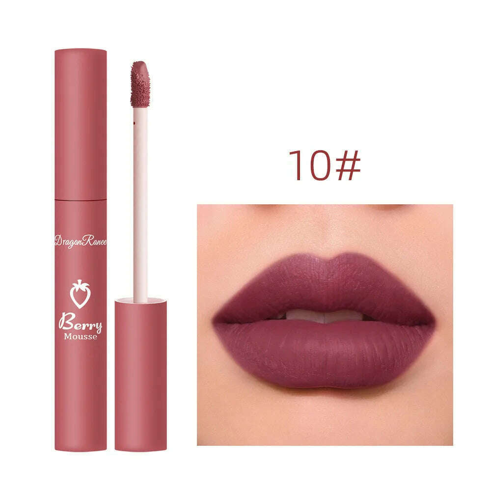 KIMLUD, Nude Matte Lip Gloss 12 Colors Long-lasting Velvet Lipstick Waterproof Non-fade Non-stick Cup Lipsticks Women Makeup Cosmetic, 10, KIMLUD APPAREL - Womens Clothes