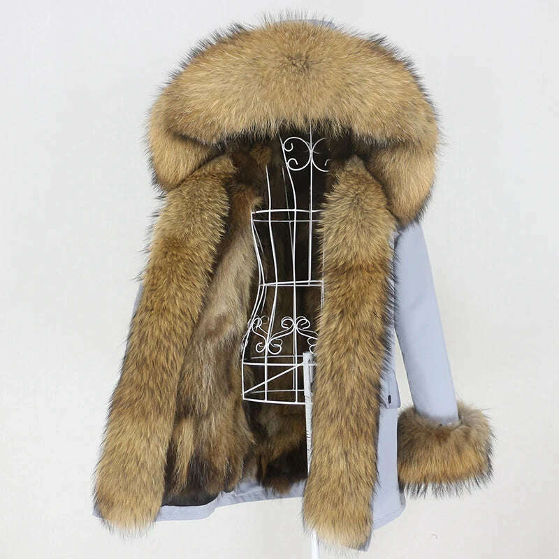 KIMLUD, OFTBUY 2022 Real Fur Coat Long Parka Winter Jacket Women Natural Raccoon Fur Collar Real Fox Fur Liner Detachable Streetwear New, KIMLUD Womens Clothes