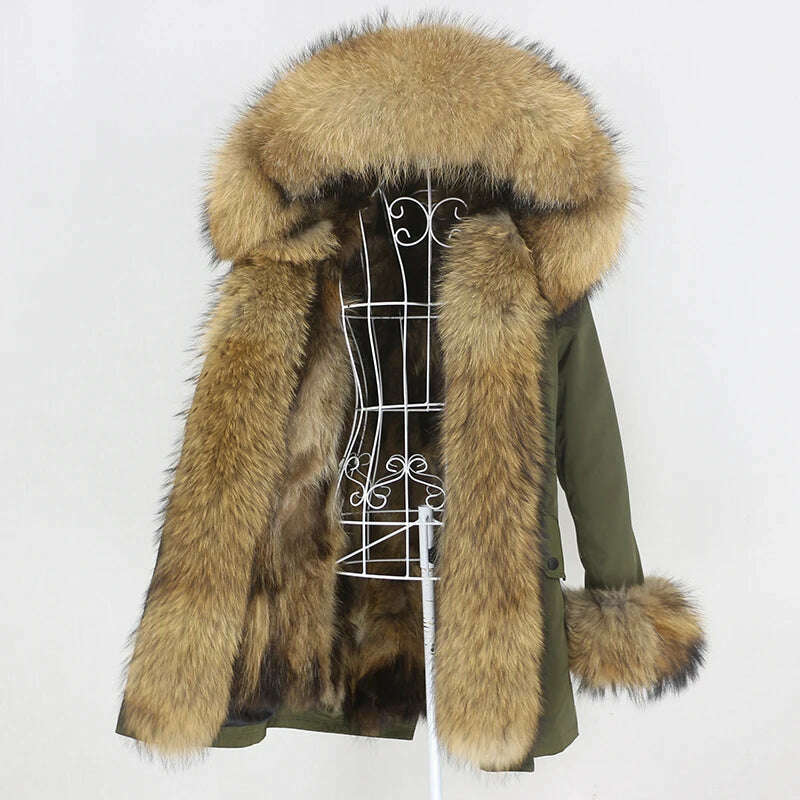 KIMLUD, OFTBUY 2022 Real Fur Coat Long Parka Winter Jacket Women Natural Raccoon Fur Collar Real Fox Fur Liner Detachable Streetwear New, KIMLUD Womens Clothes