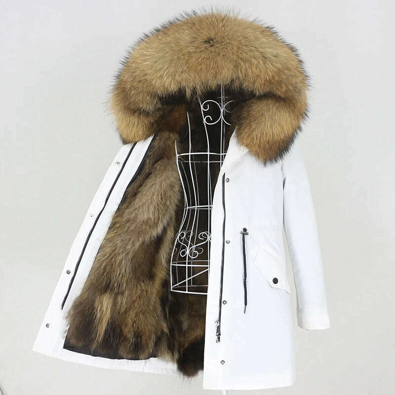 KIMLUD, OFTBUY 2022 Real Fur Coat Long Parka Winter Jacket Women Natural Raccoon Fur Collar Real Fox Fur Liner Detachable Streetwear New, KIMLUD Womens Clothes