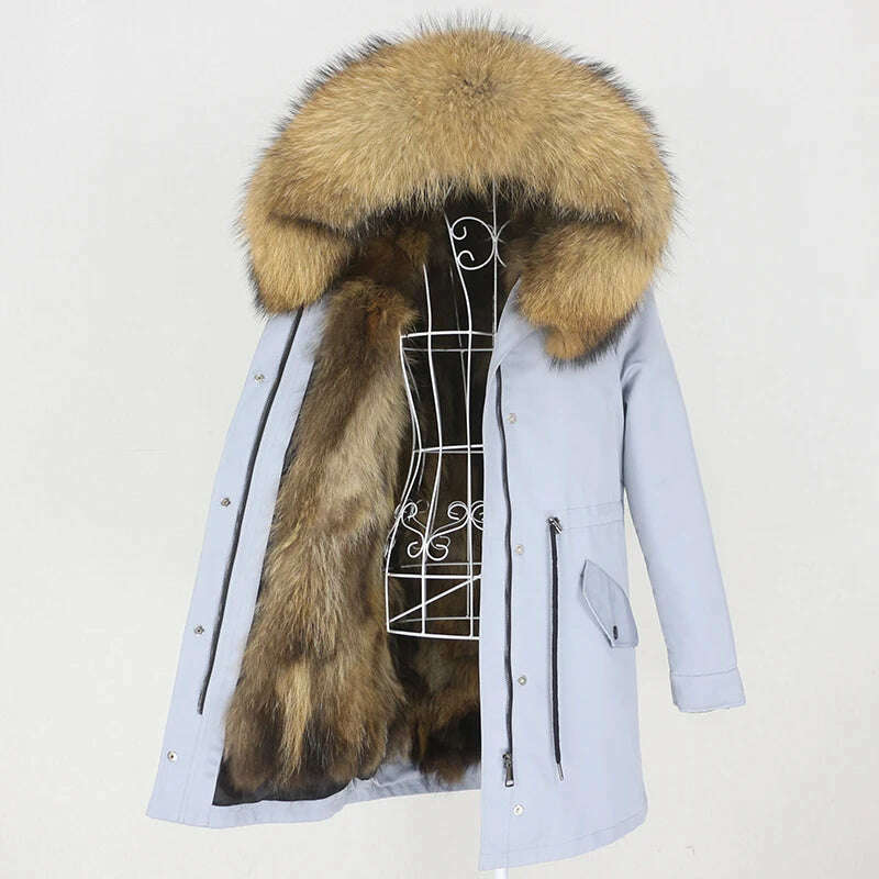 KIMLUD, OFTBUY 2022 Real Fur Coat Long Parka Winter Jacket Women Natural Raccoon Fur Collar Real Fox Fur Liner Detachable Streetwear New, KIMLUD Womens Clothes