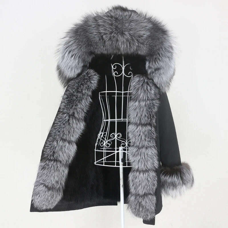 KIMLUD, OFTBUY 2022 Real Fur Coat Long Parka Winter Jacket Women Natural Raccoon Fur Collar Real Fox Fur Liner Detachable Streetwear New, black silver H / XXL, KIMLUD APPAREL - Womens Clothes