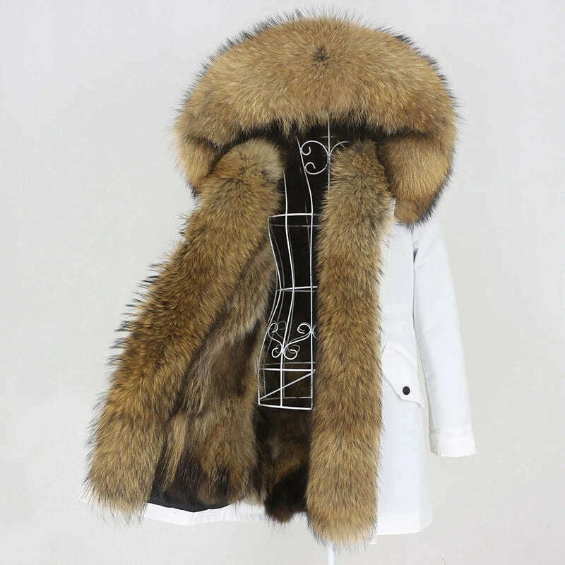 KIMLUD, OFTBUY 2022 Real Fur Coat Long Parka Winter Jacket Women Natural Raccoon Fur Collar Real Fox Fur Liner Detachable Streetwear New, KIMLUD Womens Clothes