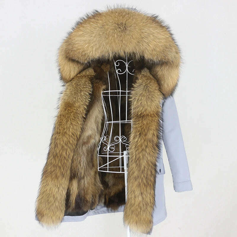 KIMLUD, OFTBUY 2022 Real Fur Coat Long Parka Winter Jacket Women Natural Raccoon Fur Collar Real Fox Fur Liner Detachable Streetwear New, KIMLUD Womens Clothes