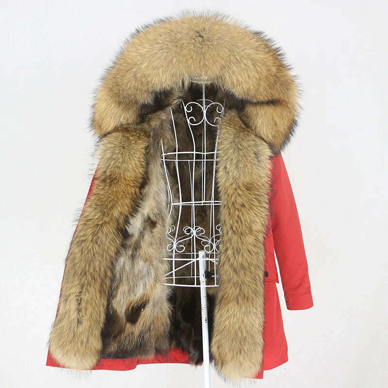 KIMLUD, OFTBUY 2022 Real Fur Coat Long Parka Winter Jacket Women Natural Raccoon Fur Collar Real Fox Fur Liner Detachable Streetwear New, KIMLUD Womens Clothes