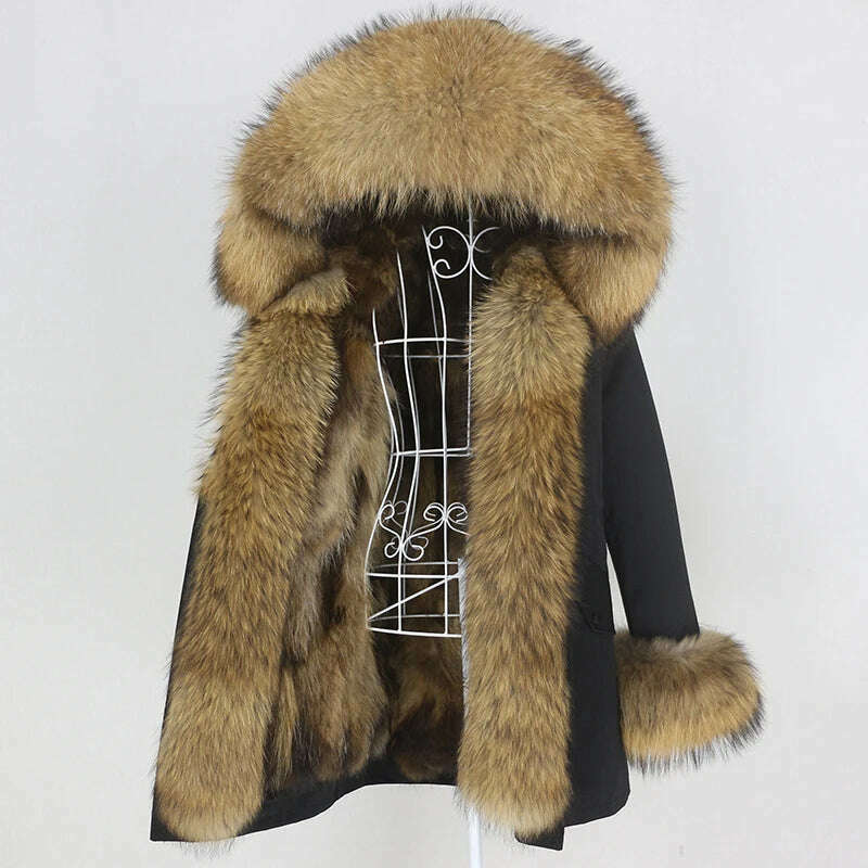 KIMLUD, OFTBUY 2022 Real Fur Coat Long Parka Winter Jacket Women Natural Raccoon Fur Collar Real Fox Fur Liner Detachable Streetwear New, black natural F / XS, KIMLUD APPAREL - Womens Clothes