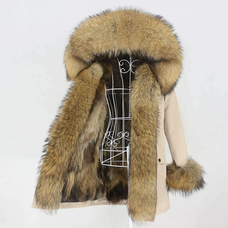 KIMLUD, OFTBUY 2022 Real Fur Coat Long Parka Winter Jacket Women Natural Raccoon Fur Collar Real Fox Fur Liner Detachable Streetwear New, KIMLUD Womens Clothes