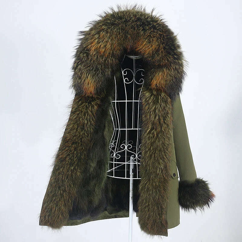 KIMLUD, OFTBUY 2022 Winter Jacket Women Long Parka Real Fox Fur Coat Natural Raccoon Fur Collar Hood Thick Warm Streetwear Parkas New, black green F / XS, KIMLUD APPAREL - Womens Clothes