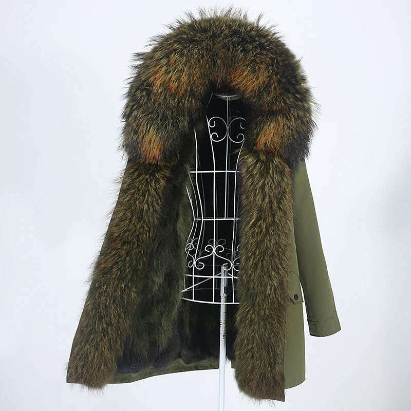 KIMLUD, OFTBUY 2022 Winter Jacket Women Long Parka Real Fox Fur Coat Natural Raccoon Fur Collar Hood Thick Warm Streetwear Parkas New, full green E / XS, KIMLUD APPAREL - Womens Clothes