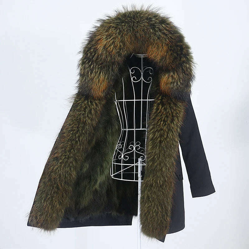 KIMLUD, OFTBUY 2022 Winter Jacket Women Long Parka Real Fox Fur Coat Natural Raccoon Fur Collar Hood Thick Warm Streetwear Parkas New, black green E / XS, KIMLUD APPAREL - Womens Clothes