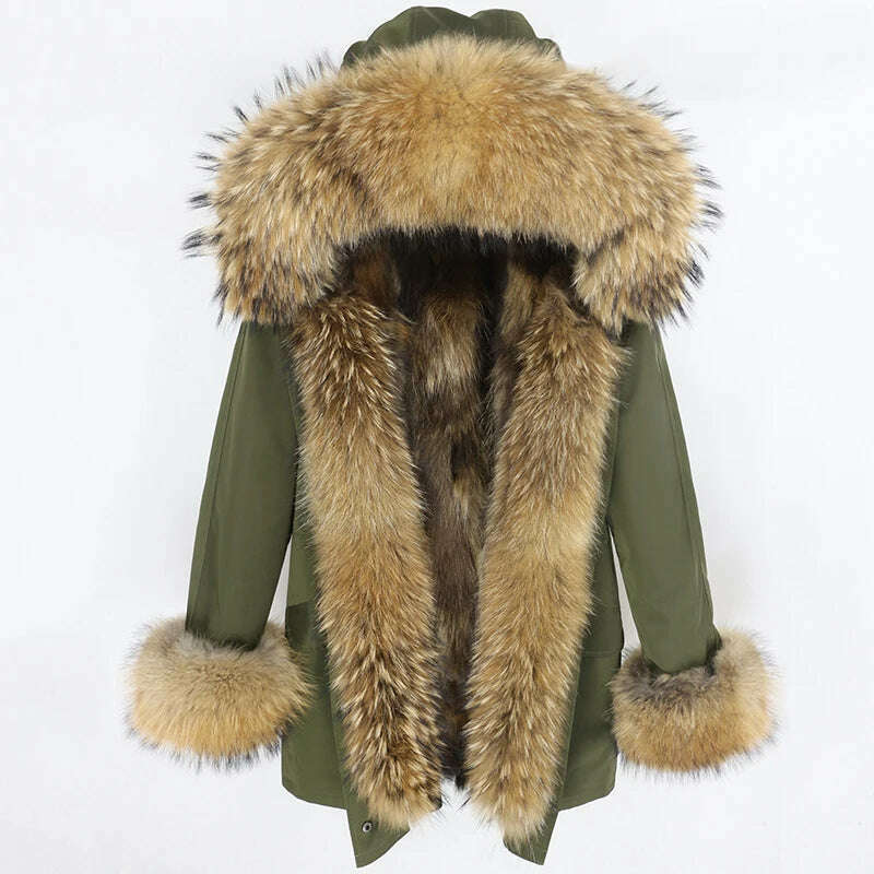 KIMLUD, OFTBUY 2022 Winter Jacket Women Long Parka Real Fox Fur Coat Natural Raccoon Fur Collar Hood Thick Warm Streetwear Parkas New, green natural F / XS, KIMLUD APPAREL - Womens Clothes