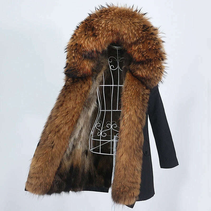 KIMLUD, OFTBUY 2022 Winter Jacket Women Long Parka Real Fox Fur Coat Natural Raccoon Fur Collar Hood Thick Warm Streetwear Parkas New, KIMLUD Womens Clothes