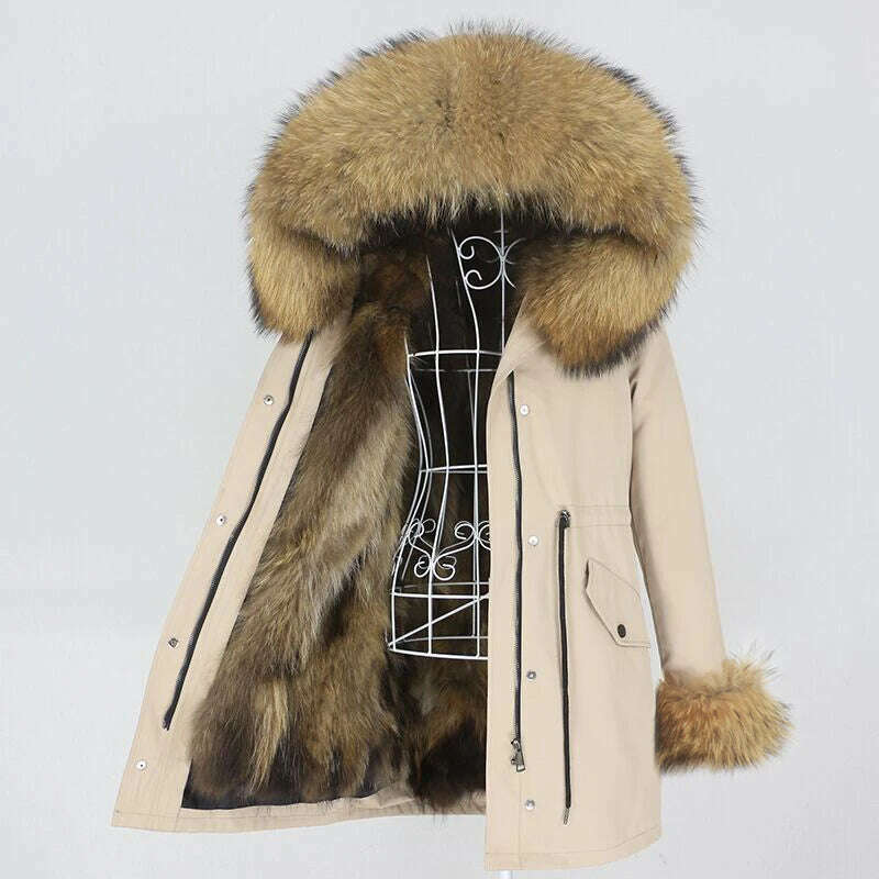 KIMLUD, OFTBUY 2022 Winter Jacket Women Long Parka Real Fox Fur Coat Natural Raccoon Fur Collar Hood Thick Warm Streetwear Parkas New, KIMLUD Womens Clothes