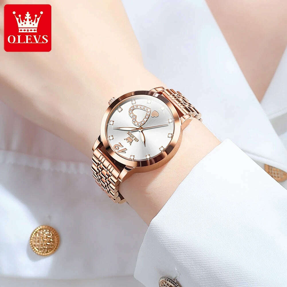 OLEVS 5189 Original Quartz Women Watch Stainless Steel Strap Diamond Heart Design Quartz Watch for Women Elegant Ladies Watch - KIMLUD