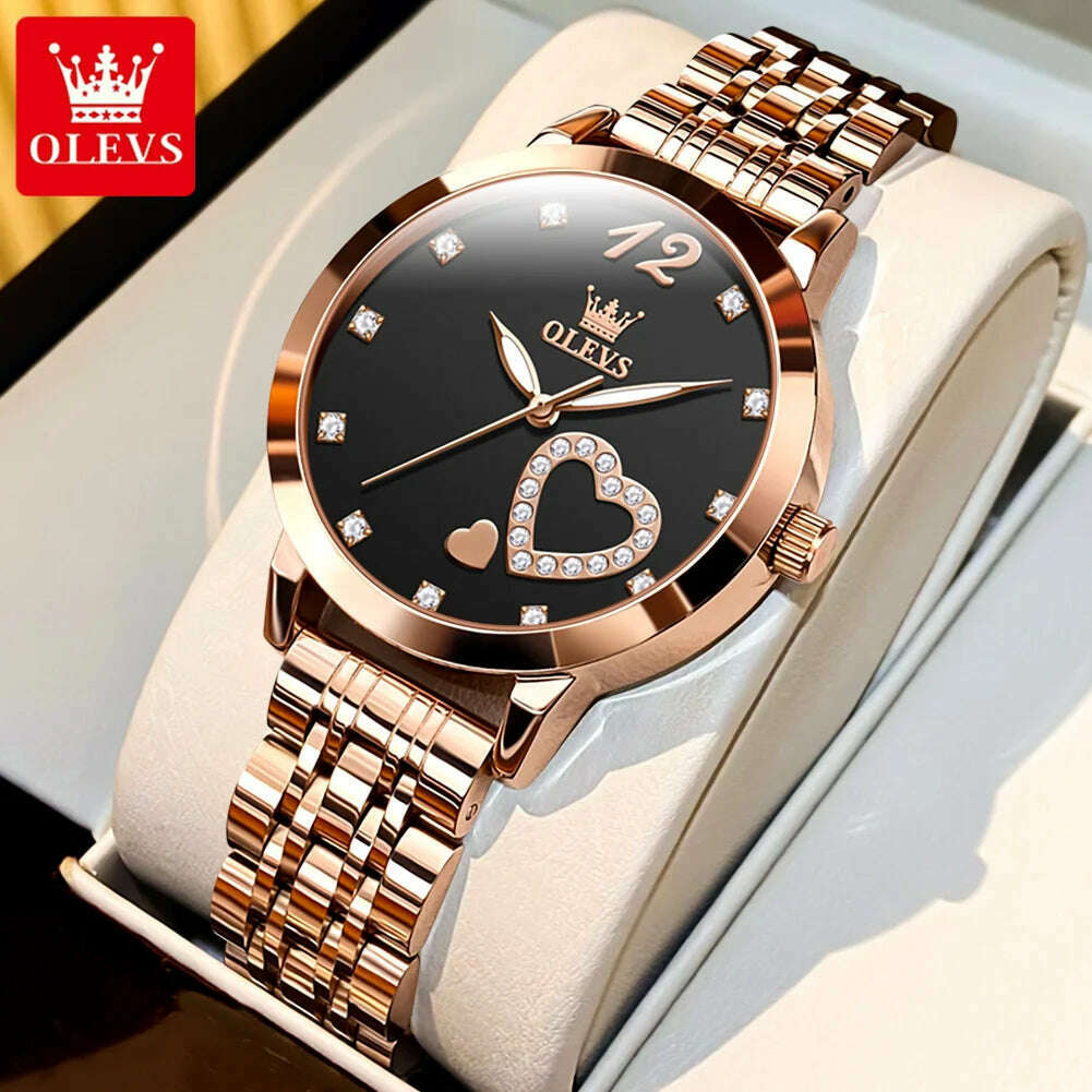 OLEVS 5189 Original Quartz Women Watch Stainless Steel Strap Diamond Heart Design Quartz Watch for Women Elegant Ladies Watch - KIMLUD