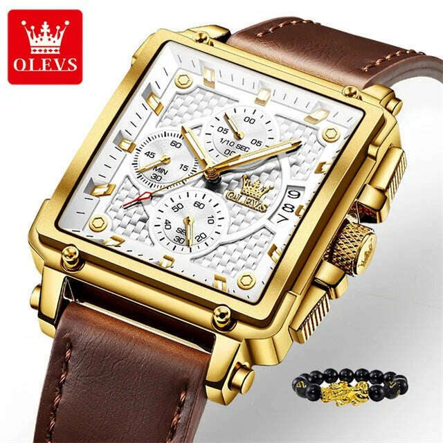 KIMLUD, OLEVS Original Watch for Men Top Brand Luxury Hollow Square Sport Watches Fashion Leather Strap Waterproof Quartz Wristwatch Hot, 9925 Brown White / China, KIMLUD APPAREL - Womens Clothes